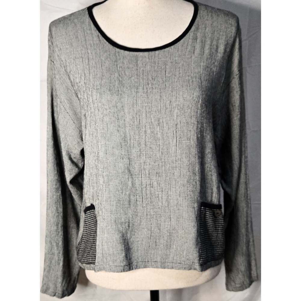 Vintage 90s Lagenlook Carol Turner Collection Top Long Sleeve Black White
